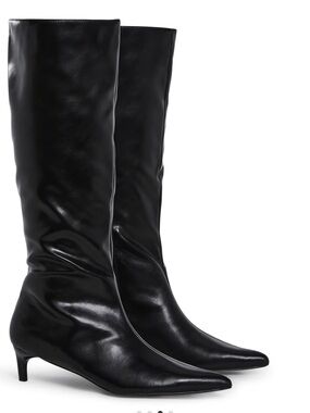 Dolls Kill Black Pointed-Toe Knee-High Kitten Heel Boots